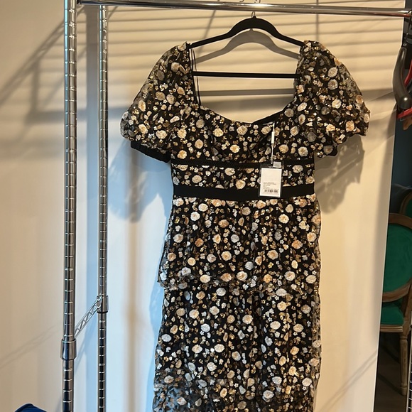 Self Portrait Mesh Sequin Tiered Midi Dress - Picture 2 of 7